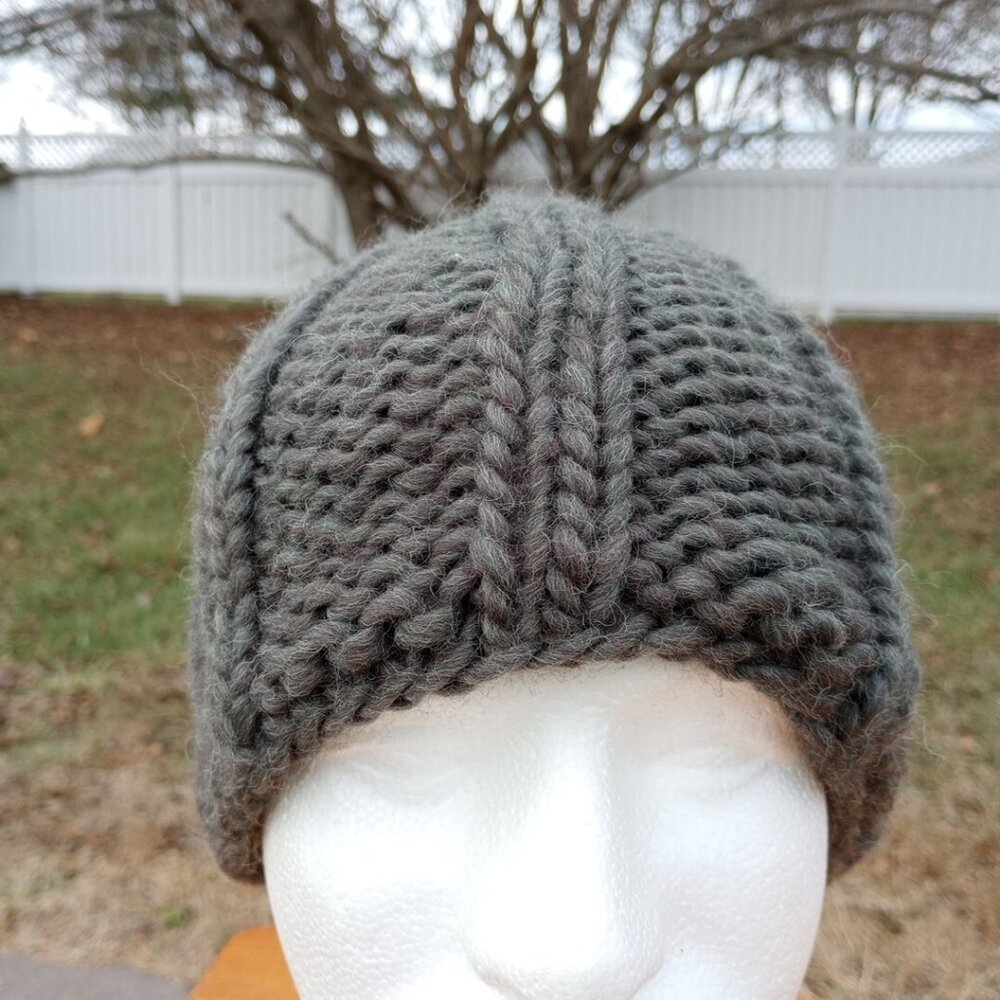 Men’s Chunky Wool Sailor Beanie Hand-Knit Rib Dock Worker Skully Cap Army Green - Picture 3 of 10